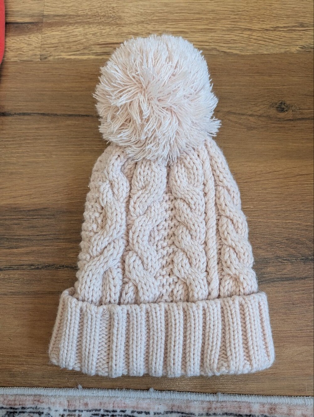 Indigo Slouchy Chunky Cable Knit Pom-Pom Beanie - Light Pink